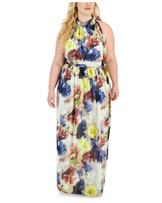 Anne Klein Blue Plus Size Floral-print Maxi Dress