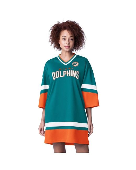Starter Women's Blue Miami Dolphins Slap Shot 3/4 Sleeve Sneaker Dress