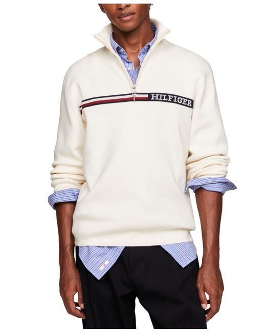 Tommy Hilfiger White Stripe Quarter-zip Sweater for men