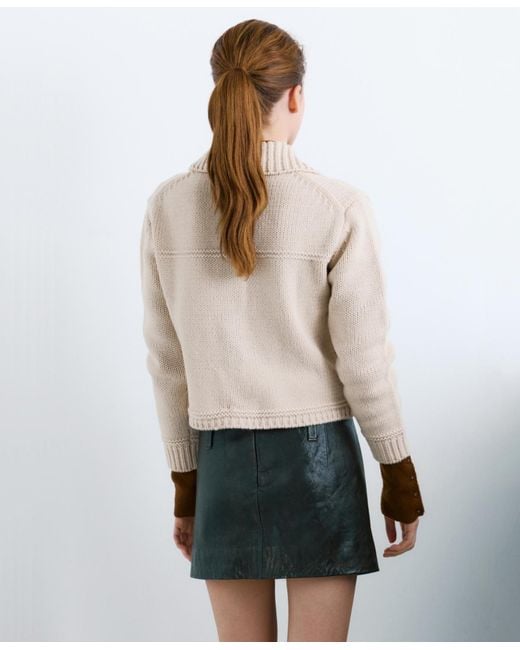 Mango White Polo Collar Knitted Jacket