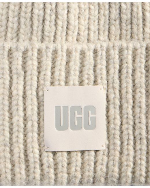 Ugg White Chunky Rib-knit Logo-patch Beanie