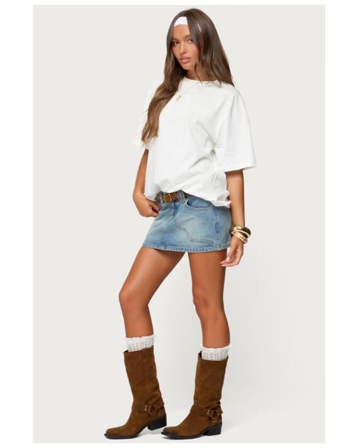 Edikted Blue Tory Western Denim Mini Skirt
