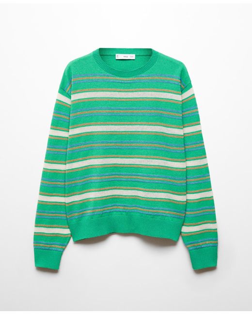 Mango Green Round-neck Striped Sweater