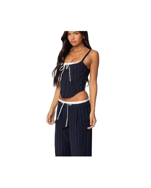 Edikted Blue Pinstripe Peekaboo Drawstring Corset