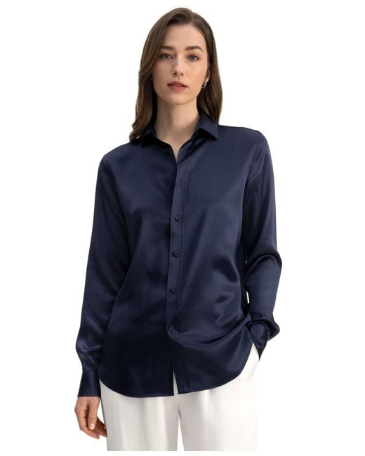 LILYSILK Blue Tailored Button Down Silk Shirt