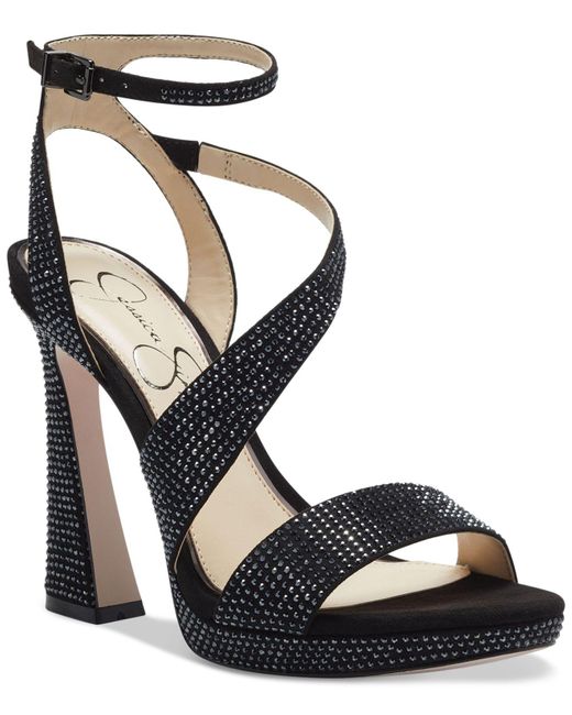 Jessica Simpson Satin Friso Embellished Strappy Dress Sandals in Black ...