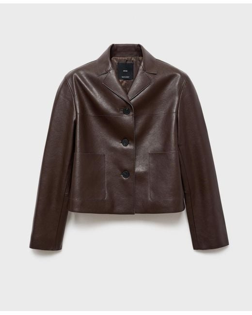 Mango Blue Pockets Leather-effect Jacket