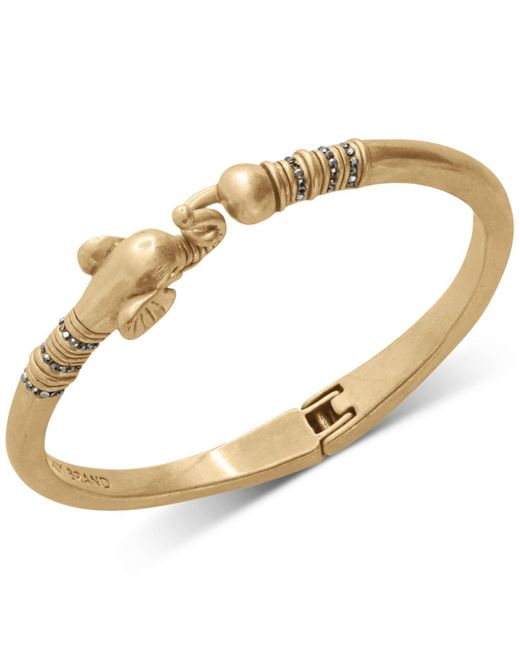 Lucky Brand Metallic Gold-tone Pavé Elephant Bangle Bracelet