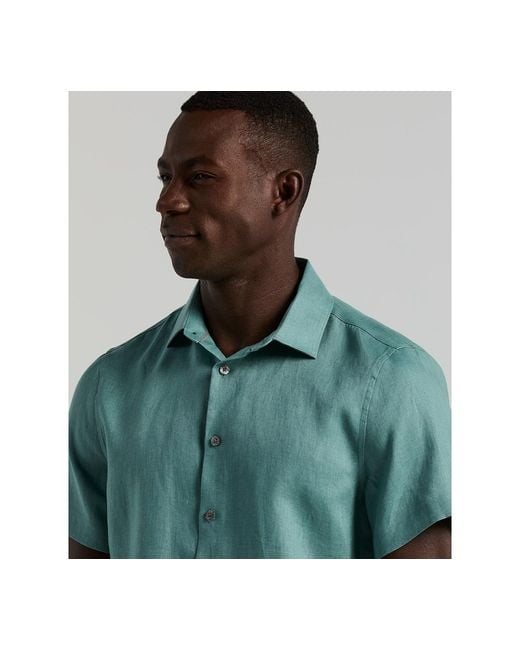 Perry Ellis Green Solid Linen Shirt for men