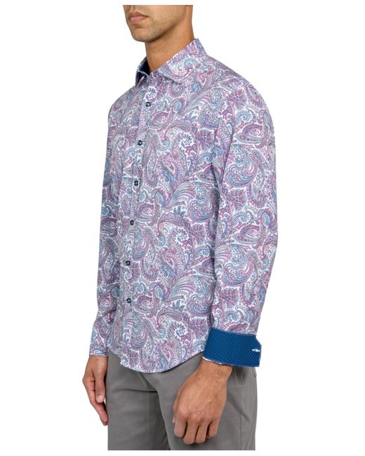 Society of Threads Blue Performance Stretch Paisley Shirt for men