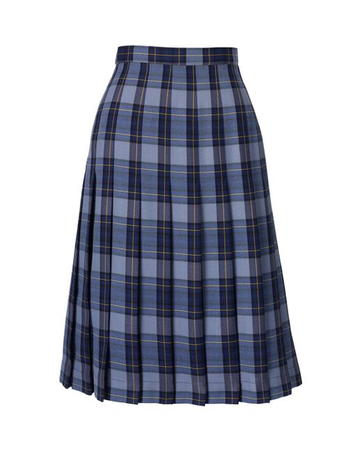 Lands' End Blue School Uniform Plaid Pleated Skirt Below The Knee