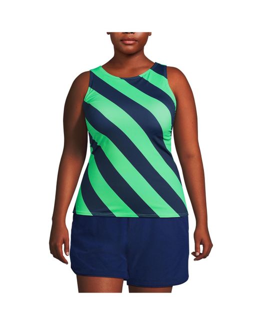 Lands' End Green Plus Size Chlorine Resistant High Neck Upf 50 Modest Tankini Swimsuit Top