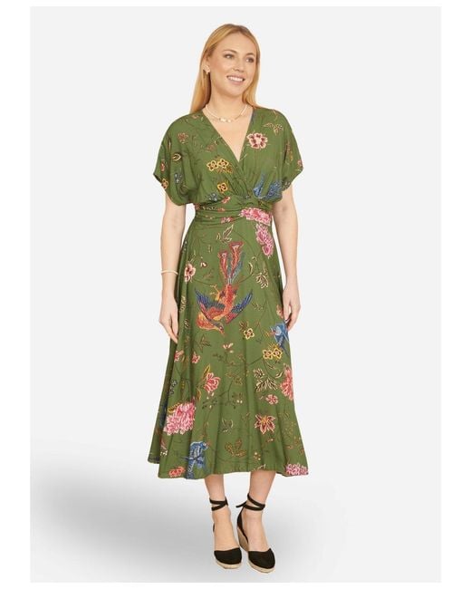 Yumi' Ruched Waist Kimono Sleeve Midi Dress in Green | Lyst Yumi' Ruched Waist Kimono Sleeve Midi Dress in Green | Lyst
