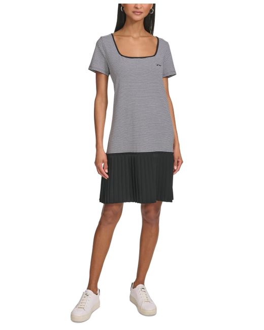 Karl Lagerfeld Gray Square-neck Logo T-shirt Dress