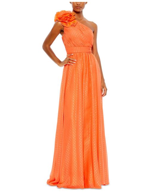 Mac Duggal Synthetic Ruffled Asymmetric Gown in Tangerine (Orange) | Lyst