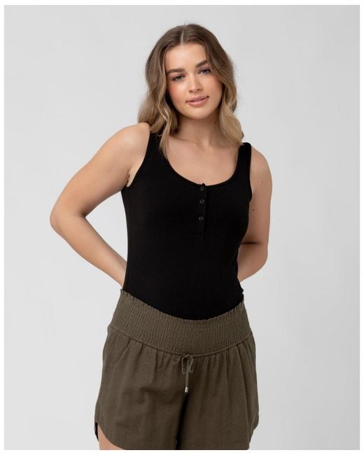 Ripe Maternity Black Izzy Button Down Rib Tank