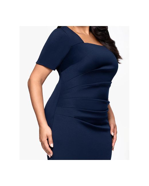 Betsy & Adam Blue Plus Size Long Tech Scuba Open Back Dress