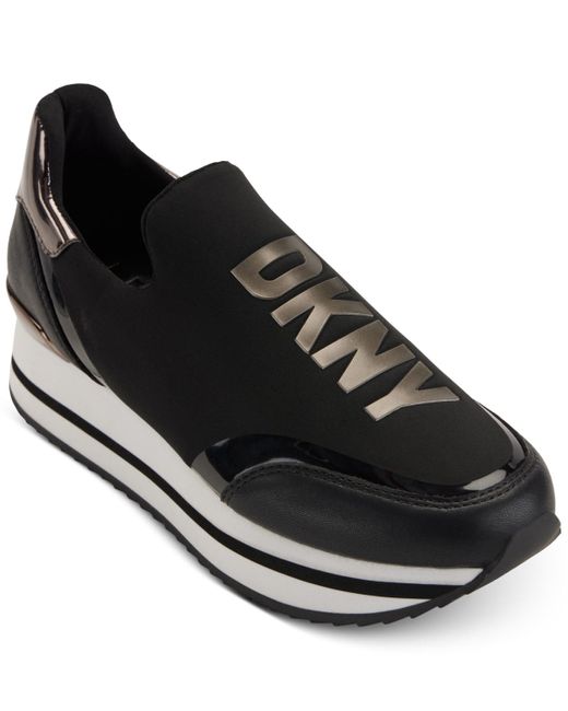 DKNY Black Dalla Logo Slip-on Striped Platform Sneakers
