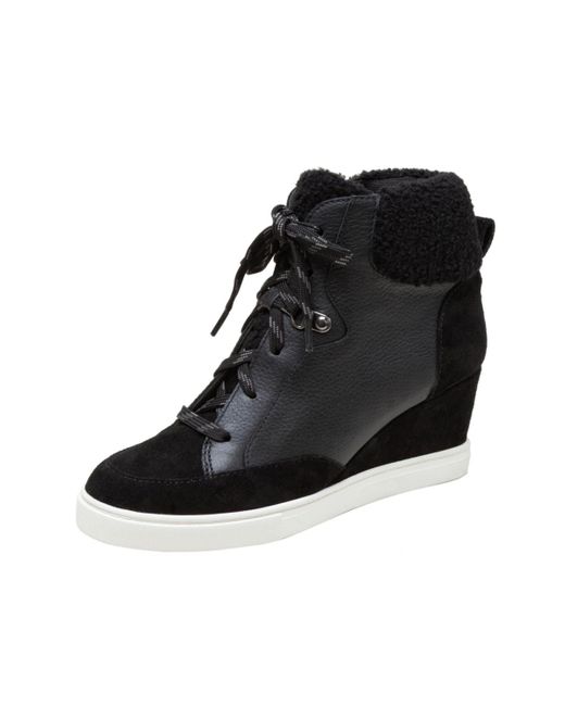 Linea Paolo Black Arden Faux Shearling Trimmed Wedge Sneakers