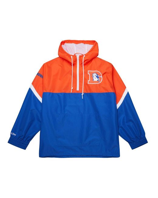 Mitchell & Ness Blue Orange/royal Denver Broncos Tie Breaker Vintage Logo Lightweight Anorak Half-zip Windbreaker for men