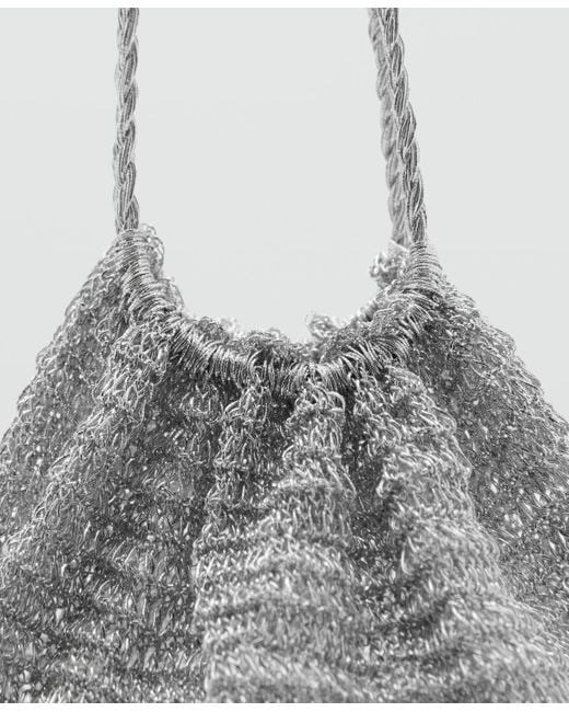 Mango White Lurex Sack-style Bag