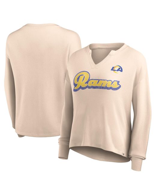 Fanatics Natural Distressed Los Angeles Rams Go For It Notch Neck Waffle Knit Long Sleeve T-shirt