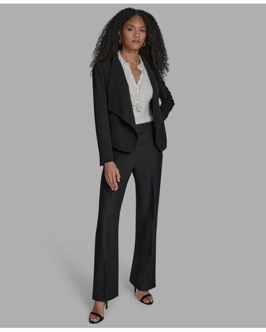BCBGMAXAZRIA Black Padded Shoulder Open Front Jacket
