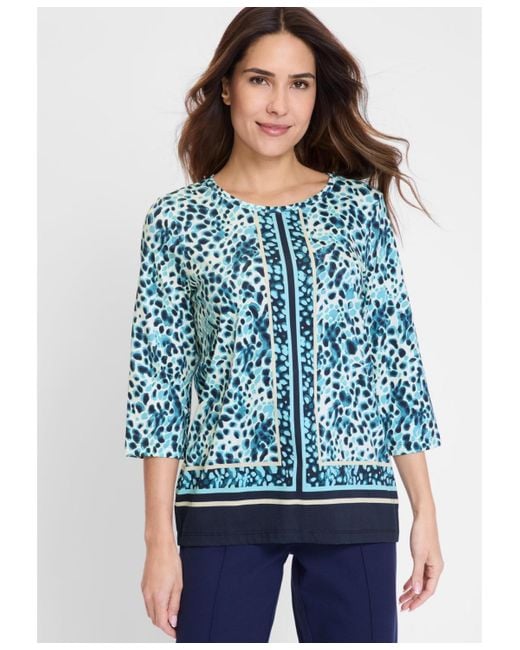 Olsen Blue Modern Animal And Border Print T-shirt