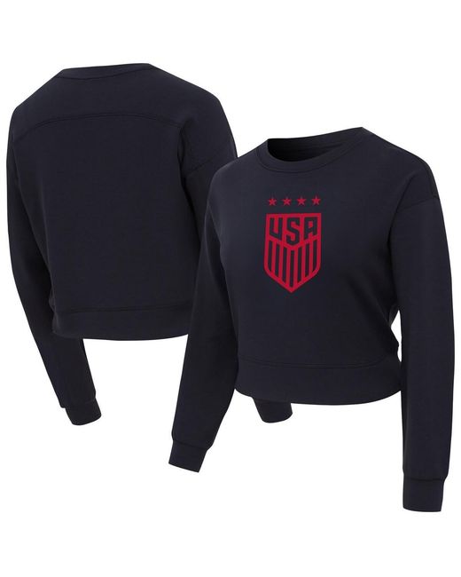 Concepts Sport Blue Uswnt Tri-blend Darby Knit Long Sleeve Crop Top