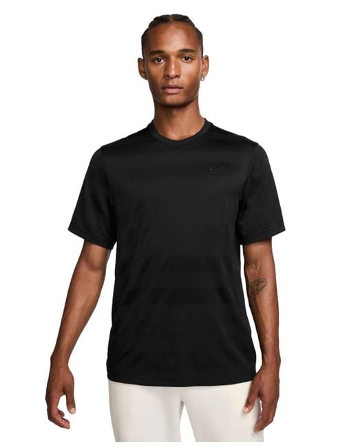 Nike Men's Black Primary Dri-fit Fitness Short Sleeve Striped Logo