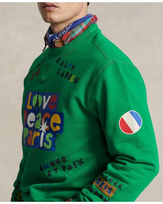 Polo Ralph Lauren Green Love Peace Paris Fleece Sweatshirt for men