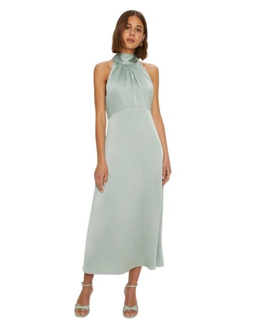 Oasis Green Satin Halter Neck Midi Bridesmaid Dress