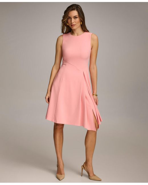 Donna Karan Pink Jewel-neck A-line Midi Dress