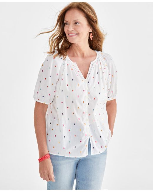 Style & Co. White Cotton Voile Embroidered Top