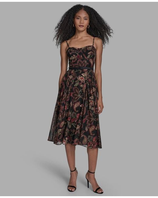 BCBGMAXAZRIA Brown Printed Sweetheart Neck Midi Dress