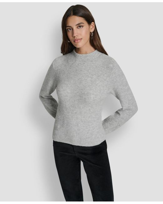 DKNY Gray Crewneck Blouson Sleeves Sweater