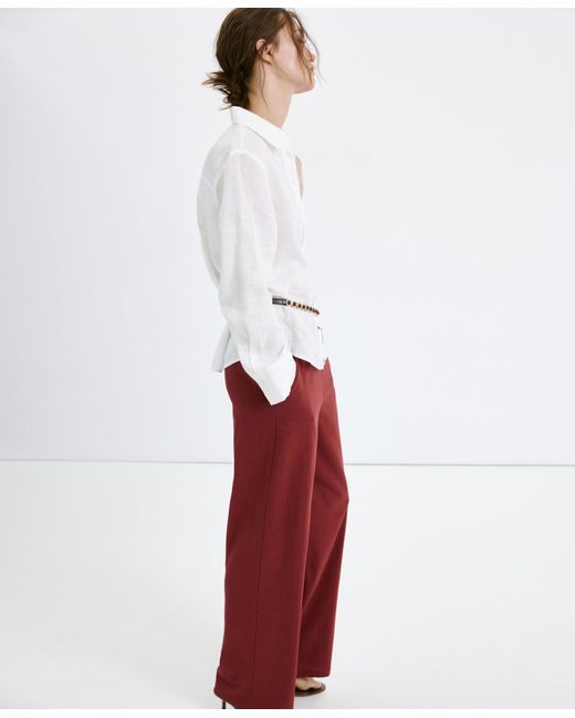 Mango Red Bow Straight Pants