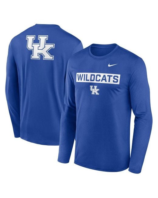 Nike Blue Kentucky Wildcats Primetime Campus 2-hit Legend Dri-fit Long Sleeve T-shirt for men
