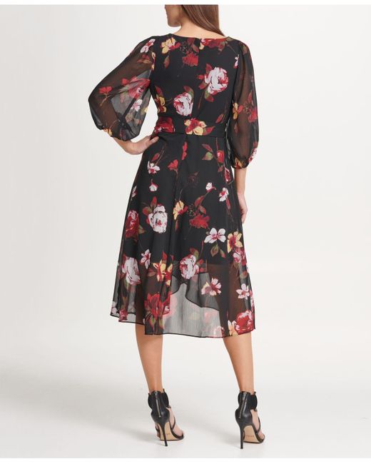 dkny balloon sleeve chiffon midi dress