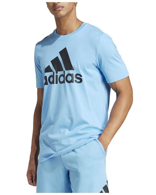 Adidas Blue Essentials Short Sleeve Logo Graphic T-shirt for men
