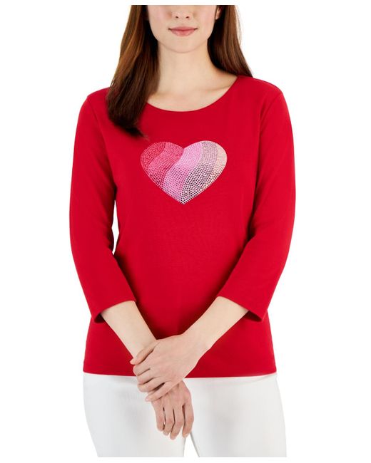 Karen Scott Red Gem Heart Graphic Pullover Top