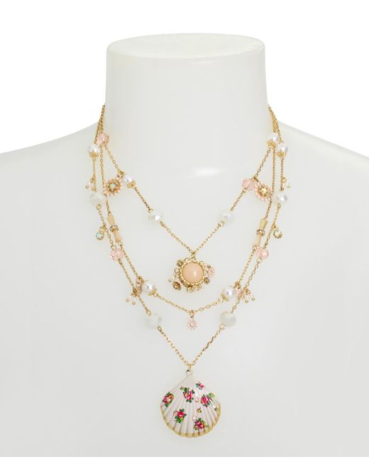 Betsey Johnson White Faux Stone Floral Shell Layered Necklace