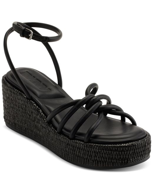 DKNY Black Cyrilla Strappy Platform Wedge Sandals