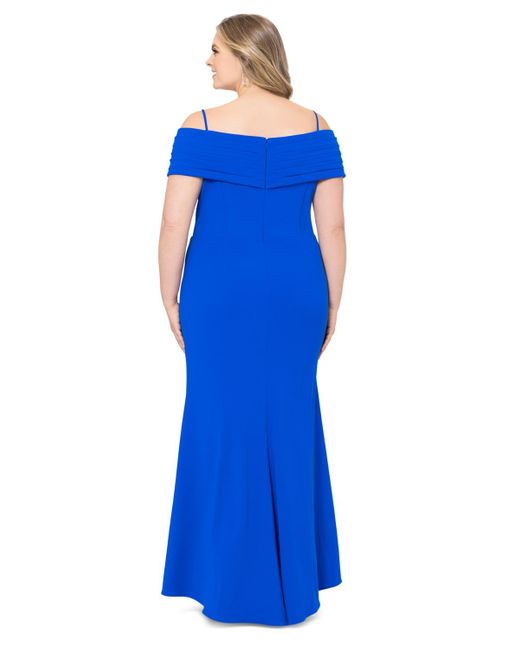 Betsy & Adam Blue Plus Size Off-the-shoulder Scuba Corset Sheath Dress