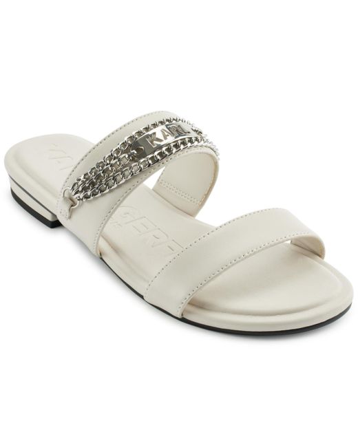 Karl Lagerfeld White Paris Canne Double Band Flat Sandal With Chain Logo Design Heeled