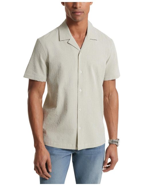 Michael Kors Gray Gingham Seersucker Short Sleeve Button-front Camp Shirt for men