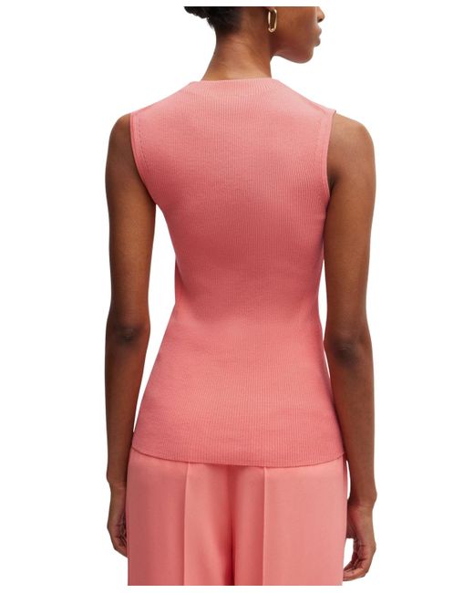 Boss Pink Boss By Sleeveless Ribbed Mock-neck Top