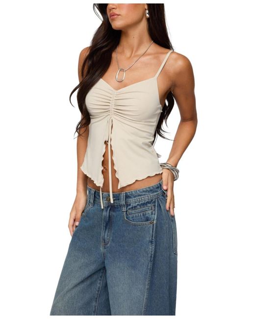 Edikted White Landon Drawstring Split Front Top