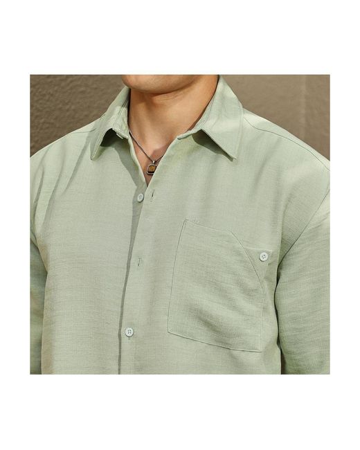 Campus Sutra Green Sage Modular Solid Oversized Shirt for men