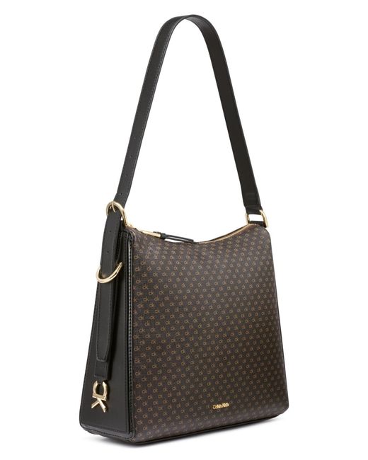 Calvin Klein Gray Mandy Mini Signature Top Zipper Shoulder Bag
